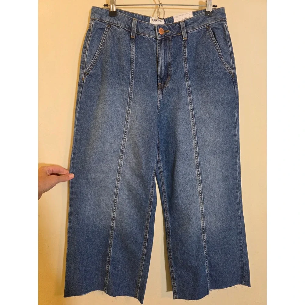 Sonoma‎ Goods For Life High Rise Wide Leg Jeans Medium Wash Raw Hem Womens 10